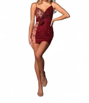 NEW RACHEL ALLAN beaded short v-neck dress in burgundy